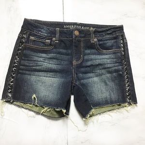 American Eagle Denim Braided Leather Trim Short 10